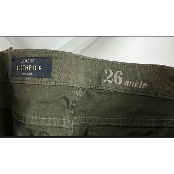 J Crew Women Sz 26 Army Green Red Embroidered Tuxedo Stripe Toothpick Ankle Jean - Picture 10 of 11